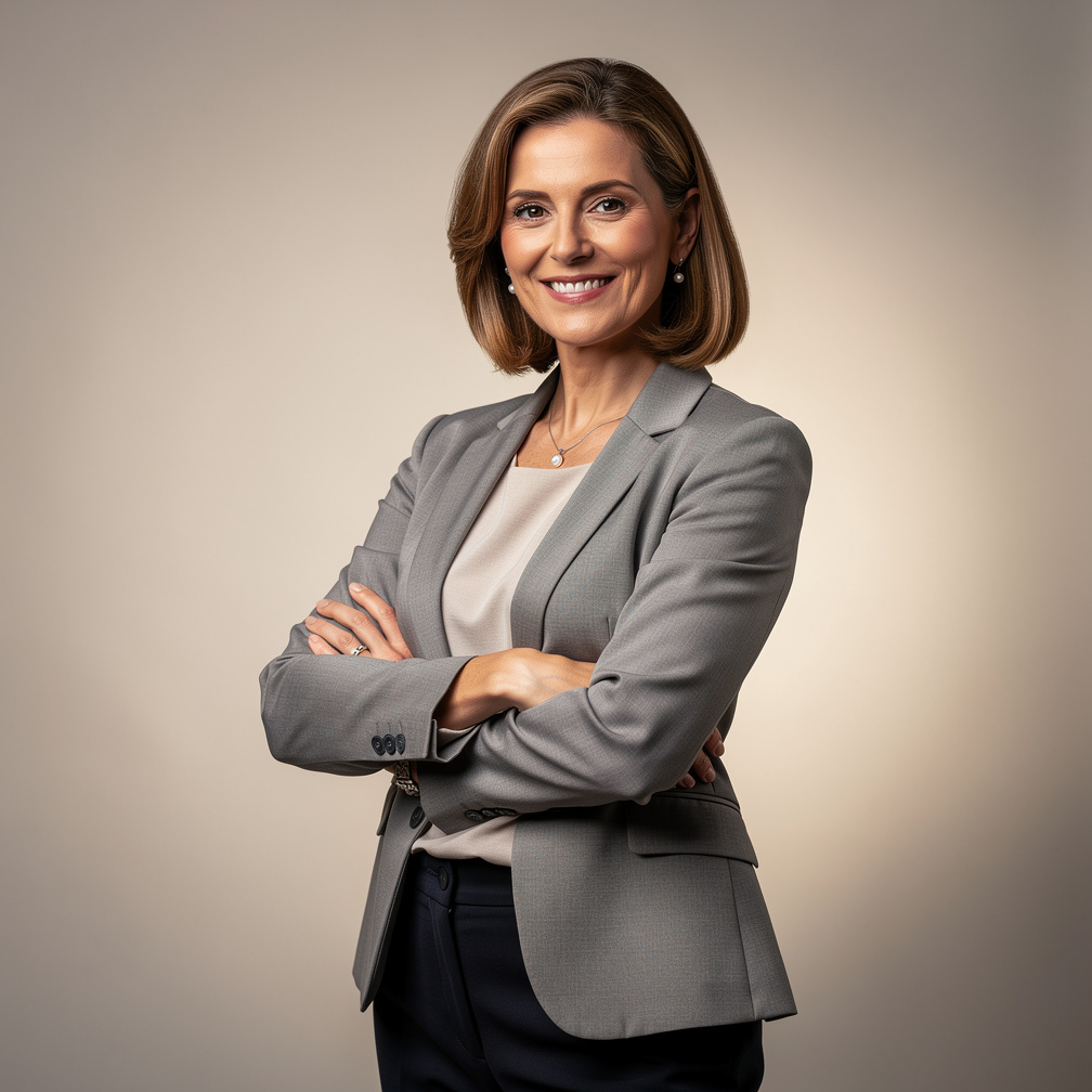 Portrait of a confident European woman creative director in a studio